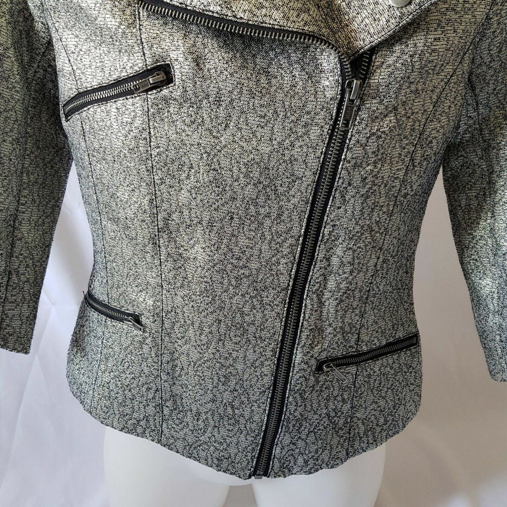 ASOS PETITE Silver Black Women's 3/4 Sleeve Glitter Ladies Corporate Blazer