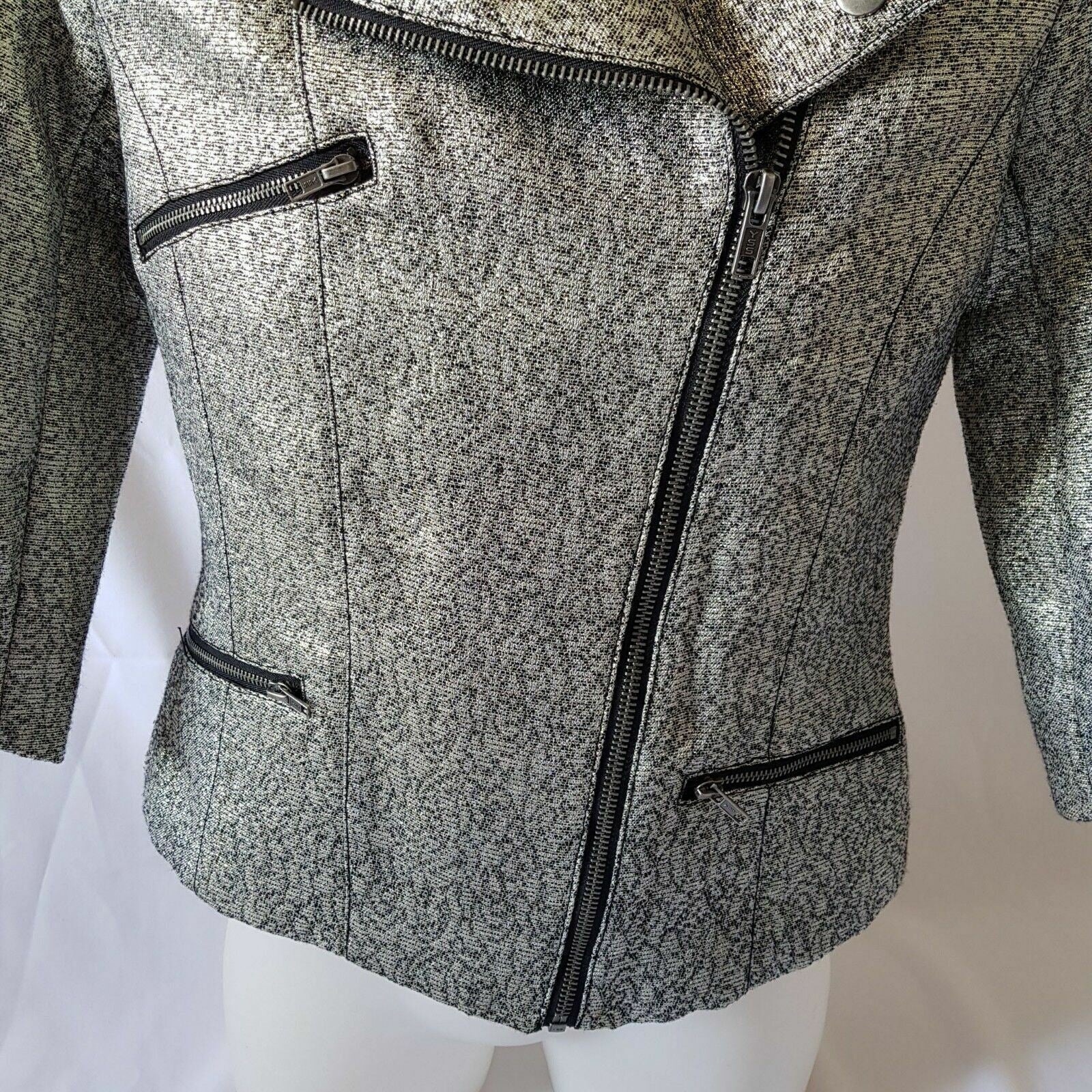 ASOS PETITE Silver Black Women's 3/4 Sleeve Glitter Ladies Corporate Blazer