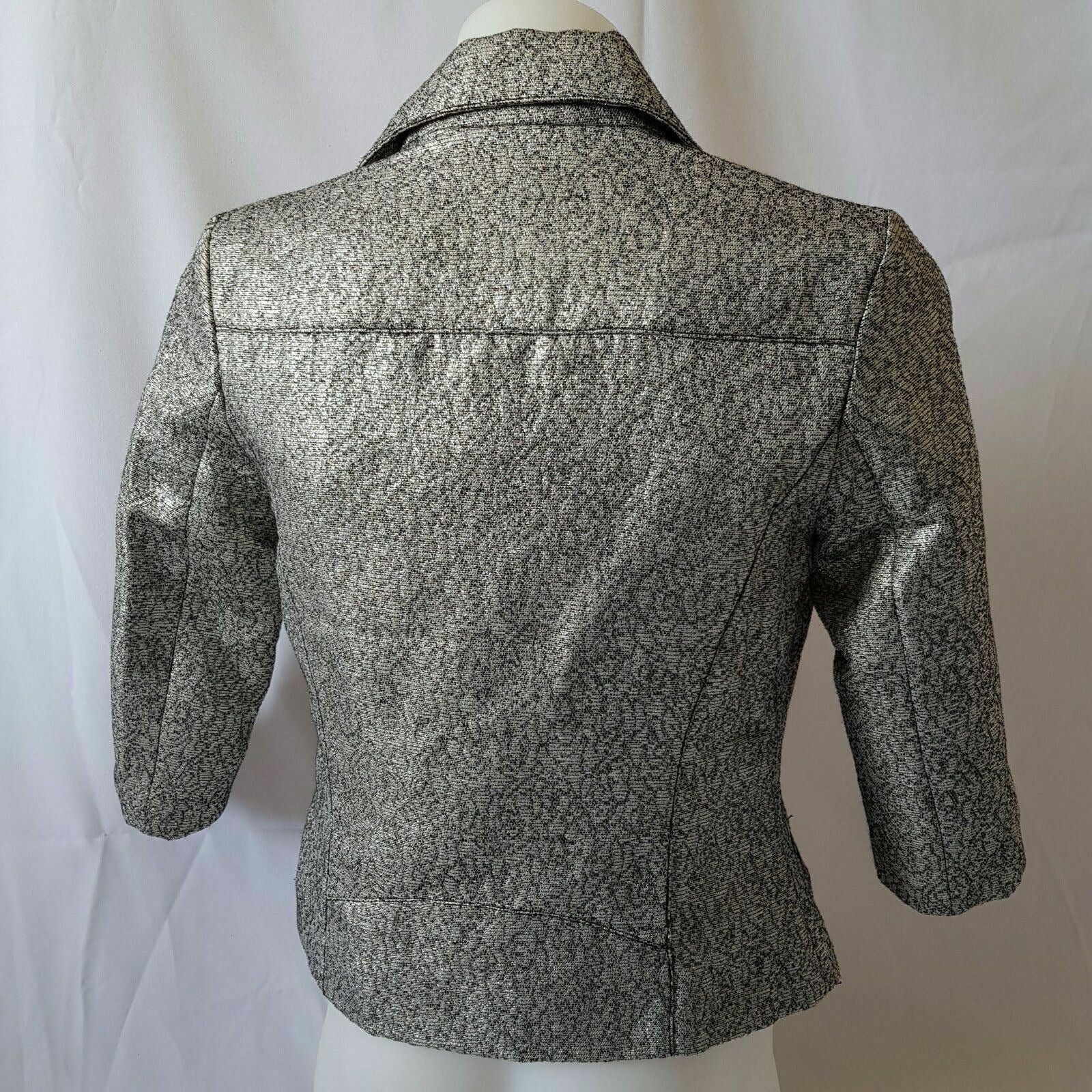 ASOS PETITE Silver Black Women's 3/4 Sleeve Glitter Ladies Corporate Blazer