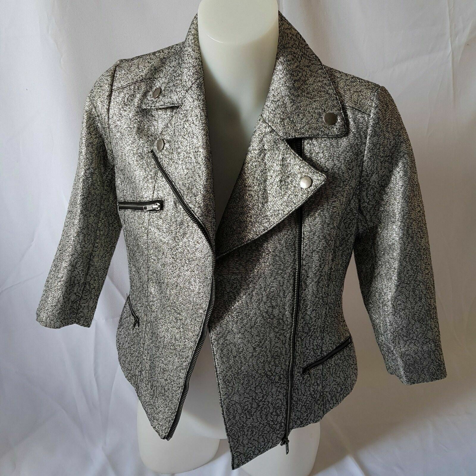 ASOS PETITE Silver Black Women's 3/4 Sleeve Glitter Ladies Corporate Blazer