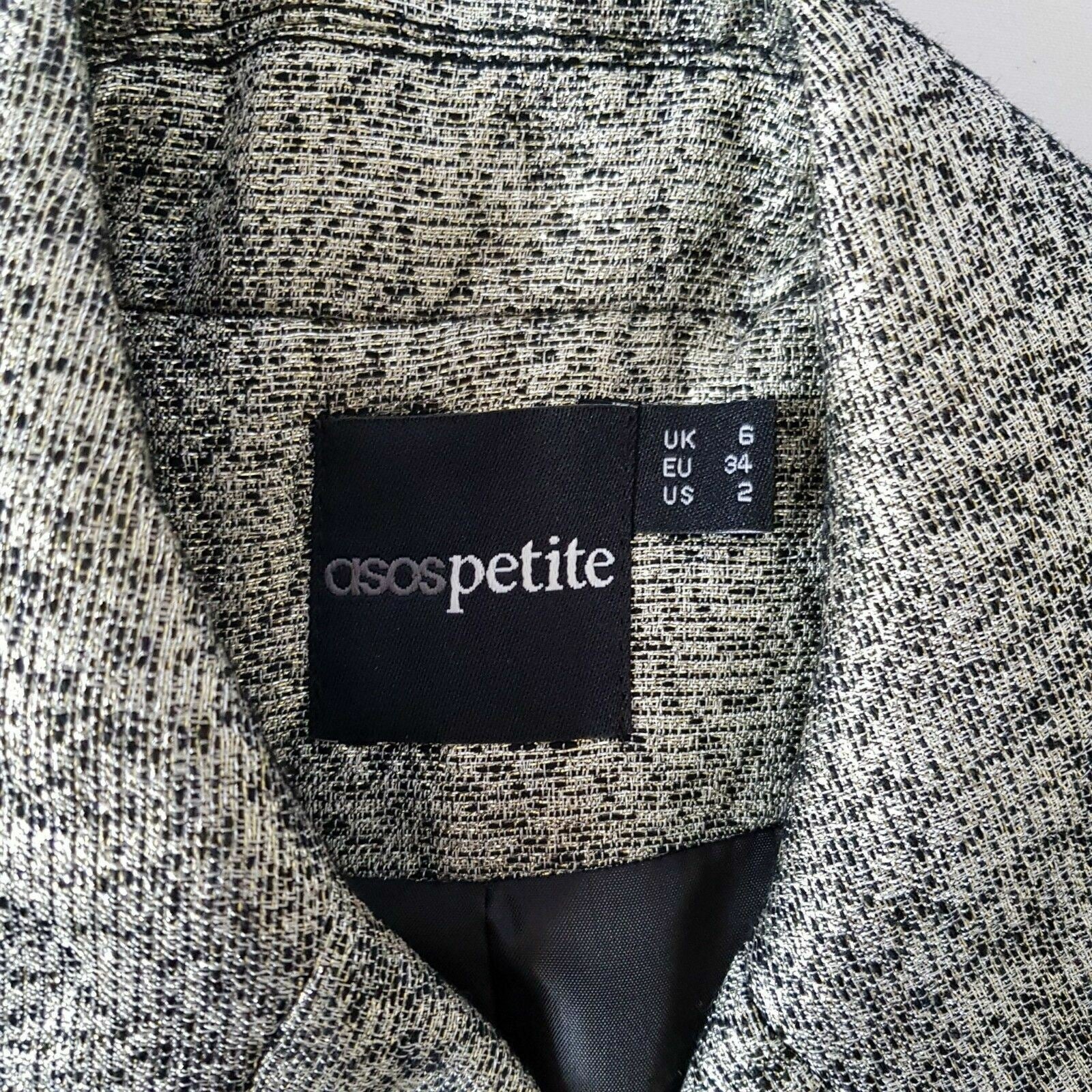 ASOS PETITE Silver Black Women's 3/4 Sleeve Glitter Ladies Corporate Blazer
