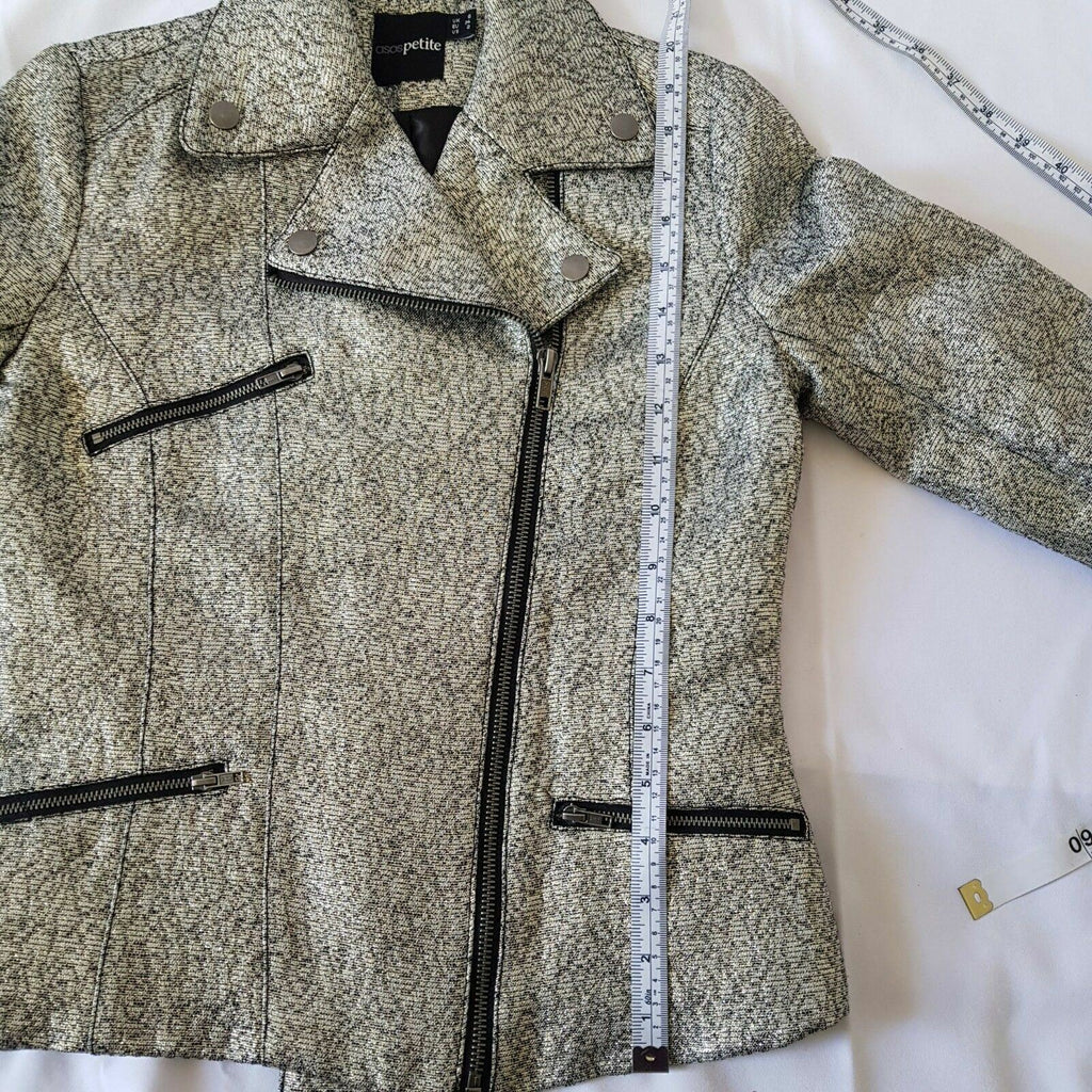 ASOS PETITE Silver Black Women's 3/4 Sleeve Glitter Ladies Corporate Blazer