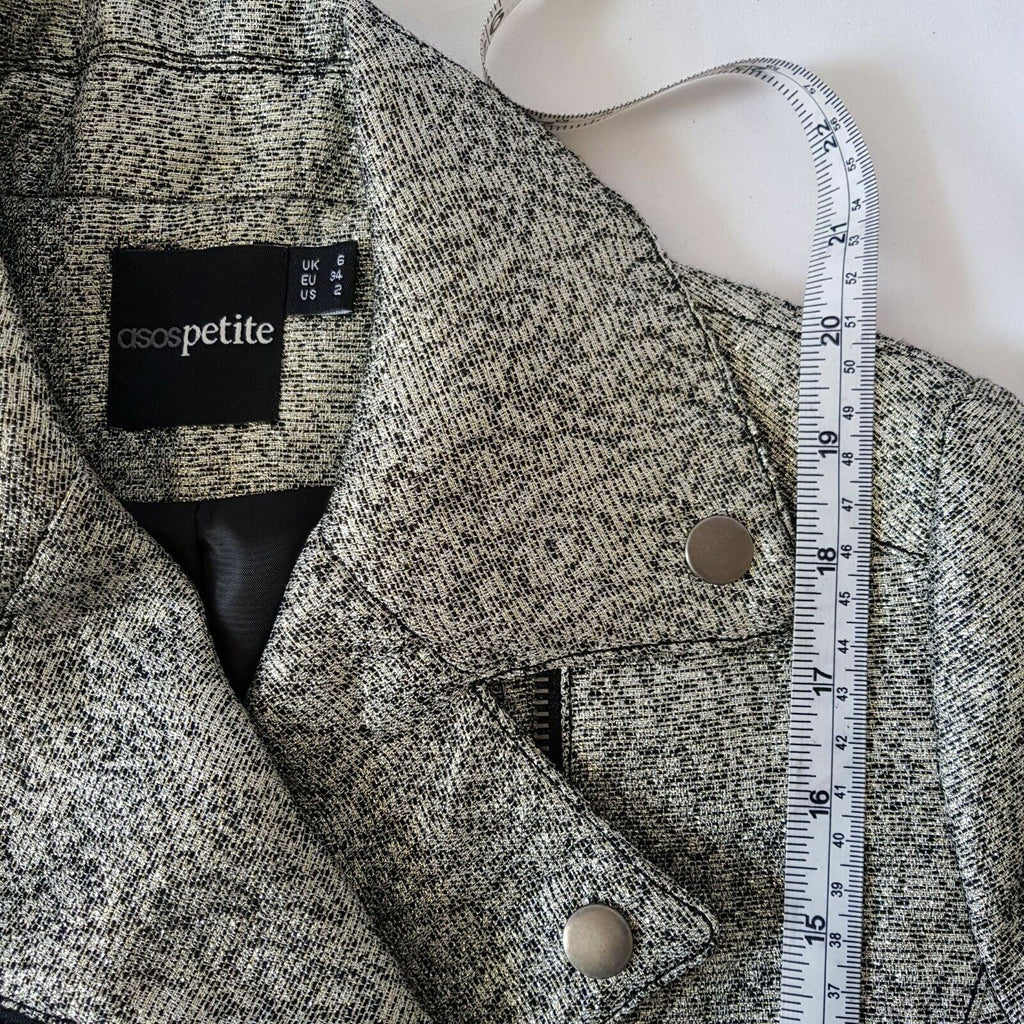 ASOS PETITE Silver Black Women's 3/4 Sleeve Glitter Ladies Corporate Blazer