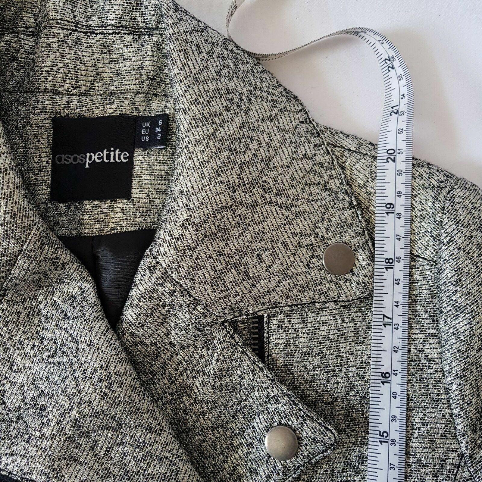 ASOS PETITE Silver Black Women's 3/4 Sleeve Glitter Ladies Corporate Blazer