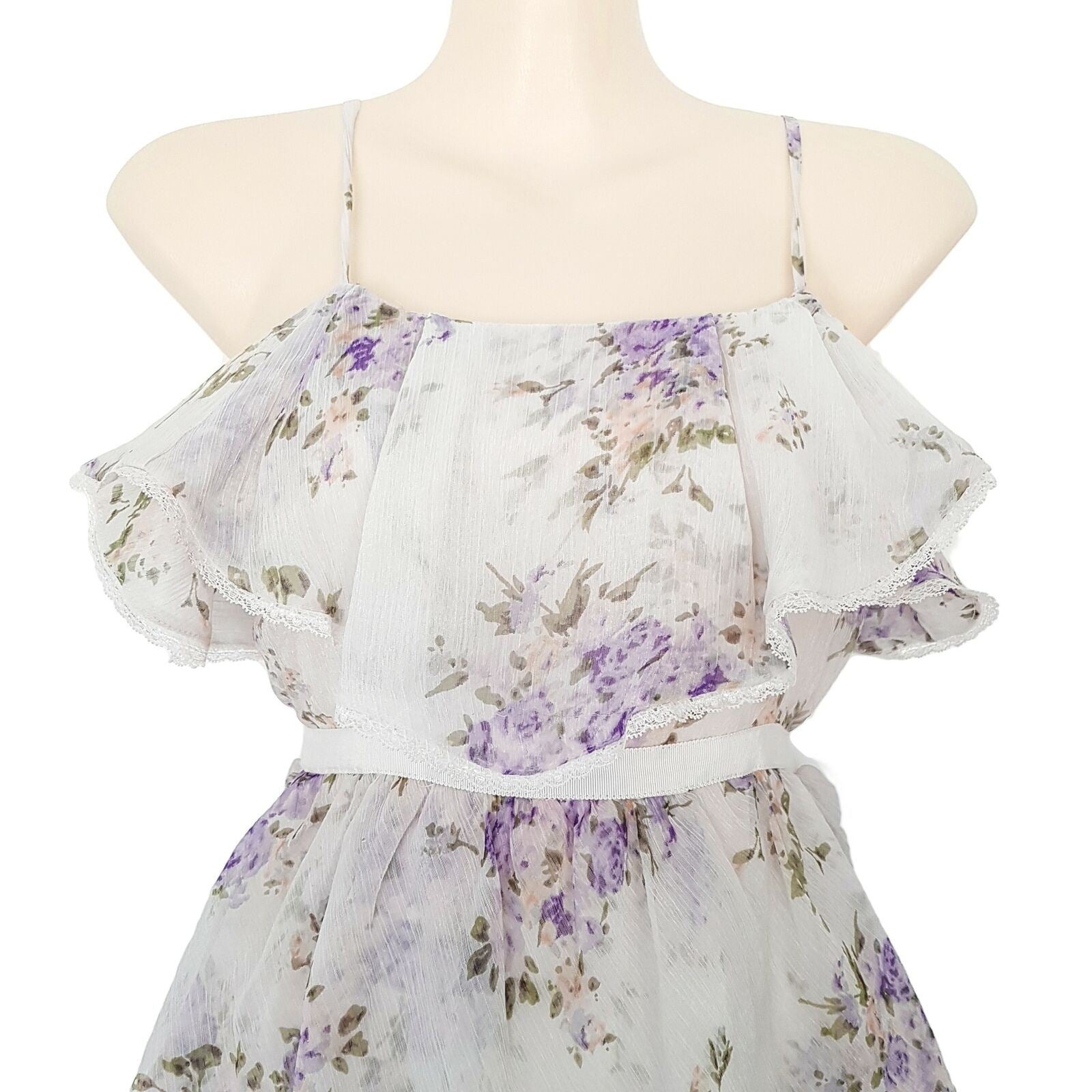 SHEIKE Basic White Floral Print Sleeveless Women's Fit & Flare Layered Dress Zip
