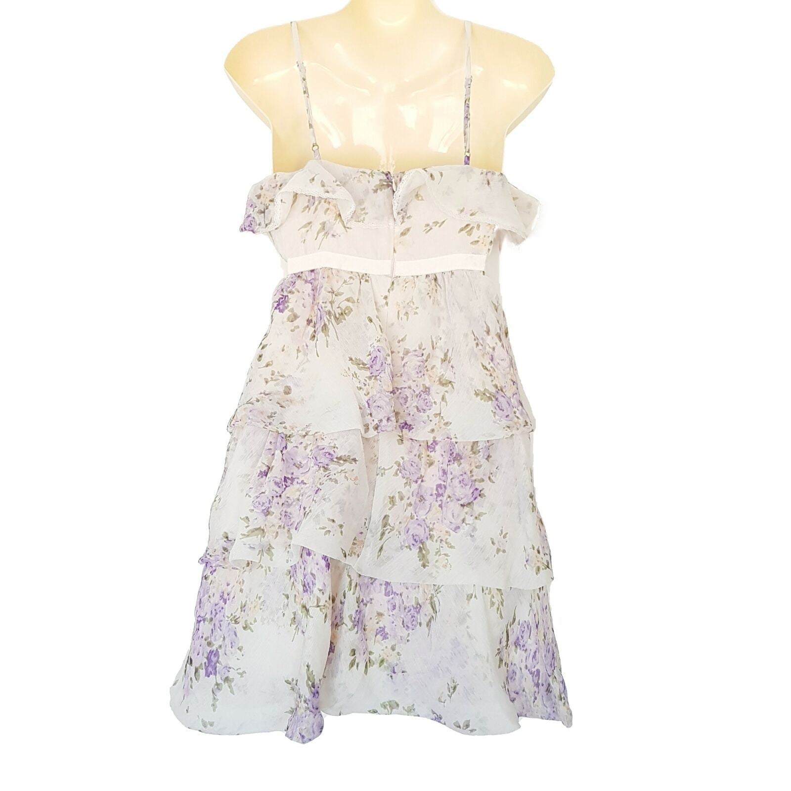 SHEIKE Basic White Floral Print Sleeveless Women's Fit & Flare Layered Dress Zip