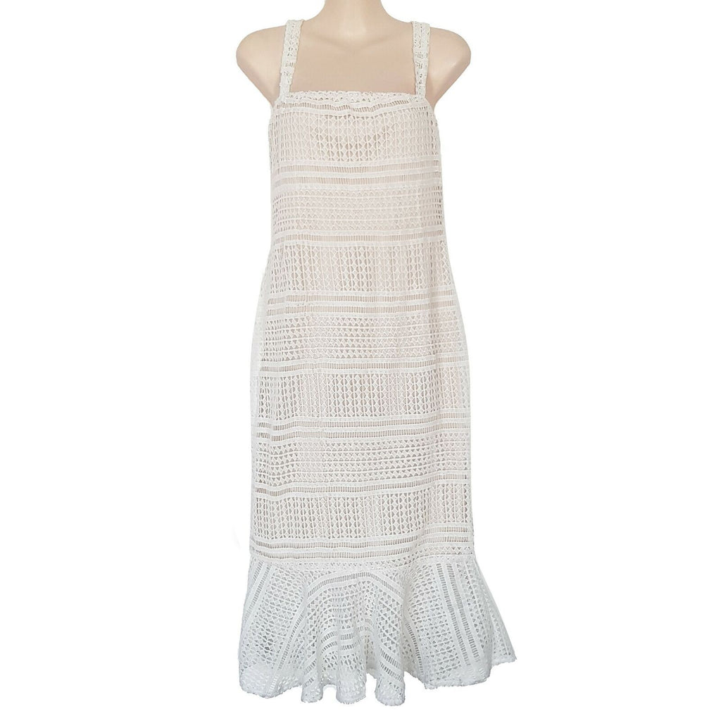 SNDYS White Sleeveless Lace Fishtail Women's Bodycon Midi Dress Square Neckline