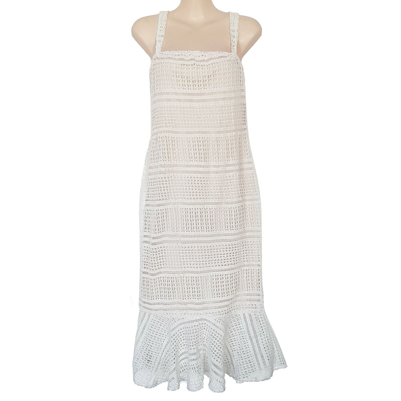 SNDYS White Sleeveless Lace Fishtail Women's Bodycon Midi Dress Square Neckline