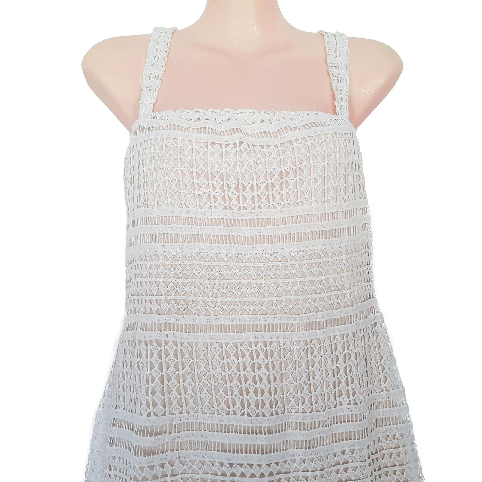SNDYS White Sleeveless Lace Fishtail Women's Bodycon Midi Dress Square Neckline