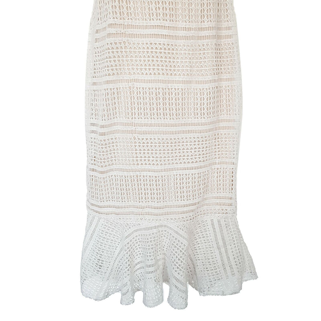 SNDYS White Sleeveless Lace Fishtail Women's Bodycon Midi Dress Square Neckline