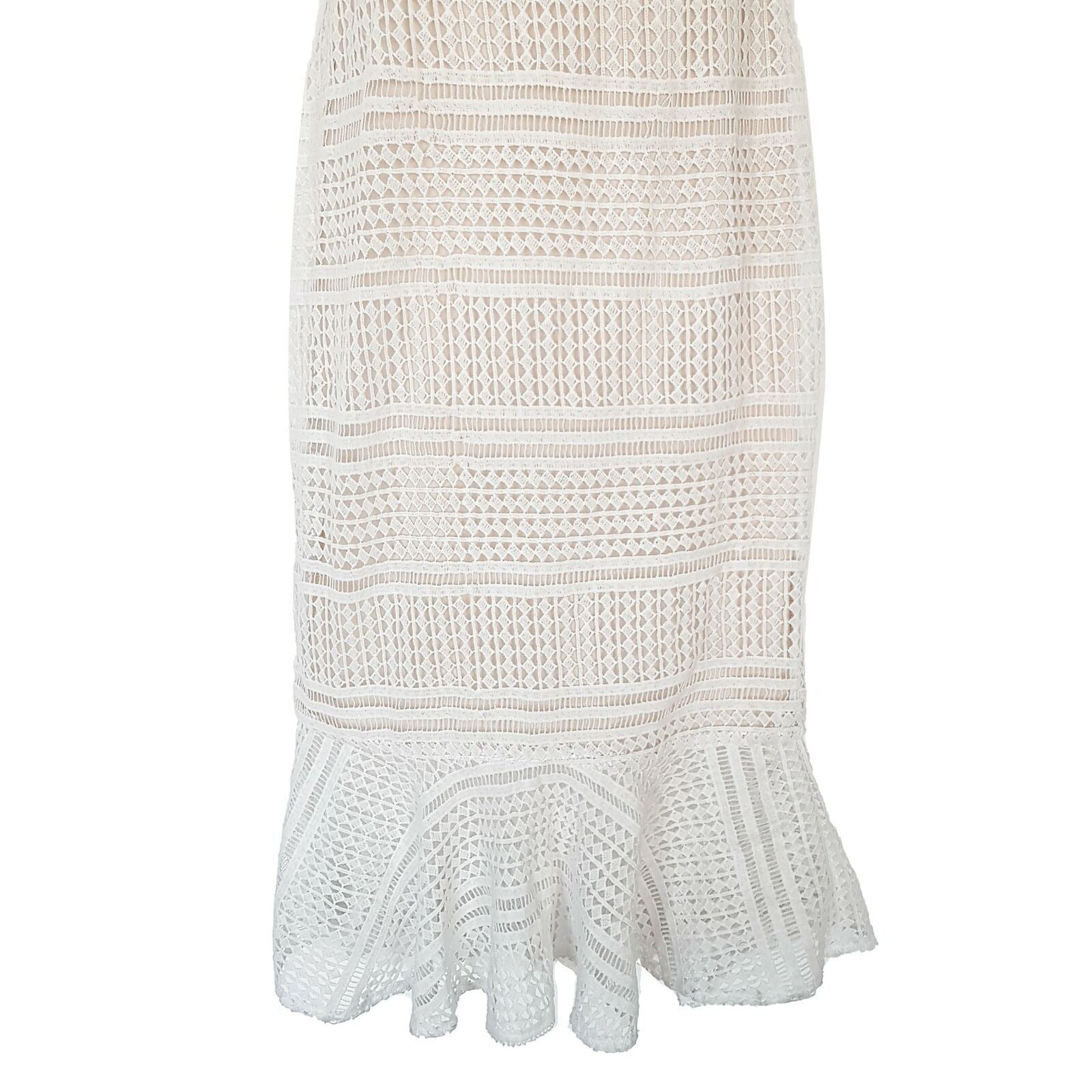 SNDYS White Sleeveless Lace Fishtail Women's Bodycon Midi Dress Square Neckline