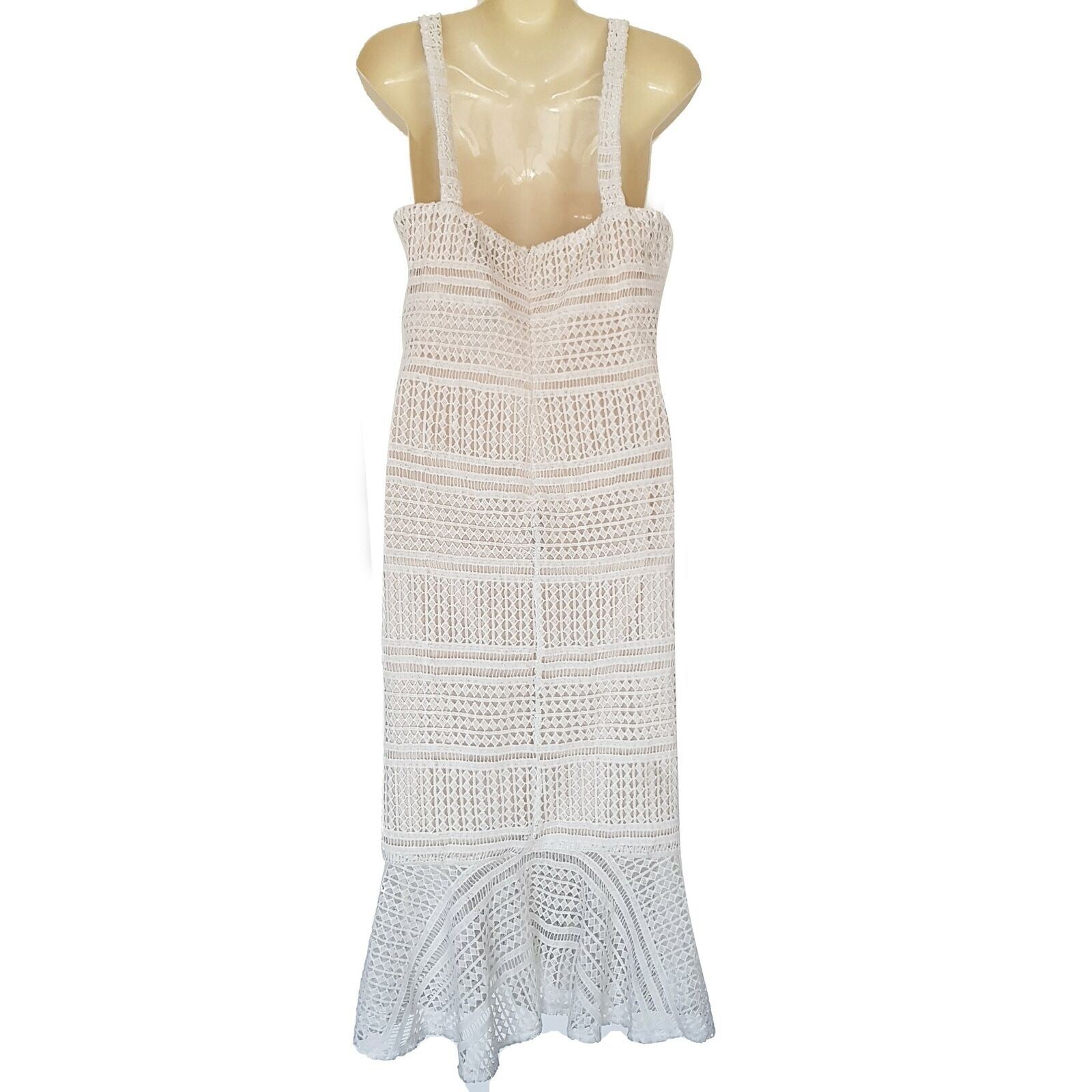SNDYS White Sleeveless Lace Fishtail Women's Bodycon Midi Dress Square Neckline