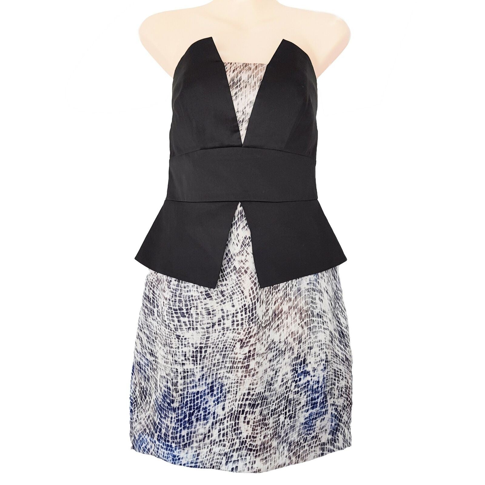 PILGRIM Black Snakeskin Strapless Women's Peplum Pencil Dress Party Cocktail