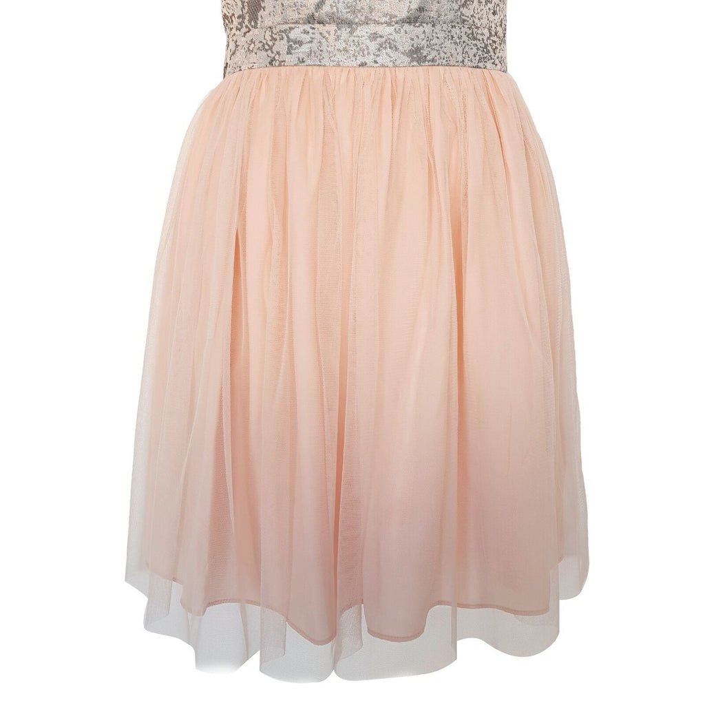 BLUEJUICE Silver Brocade Peach Pink Mesh Tulle Sleeveless ALine Dress Sexy Party