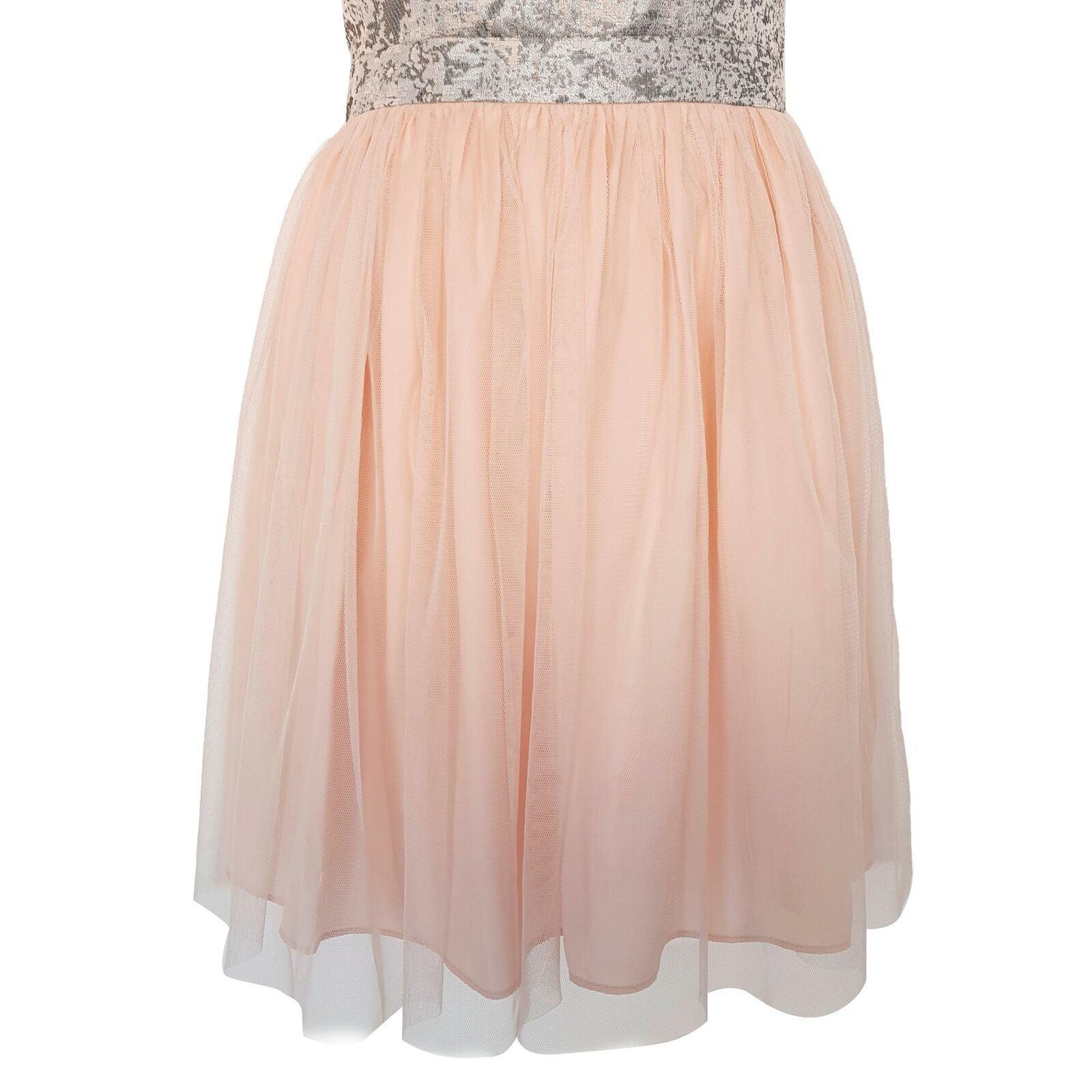 BLUEJUICE Silver Brocade Peach Pink Mesh Tulle Sleeveless ALine Dress Sexy Party