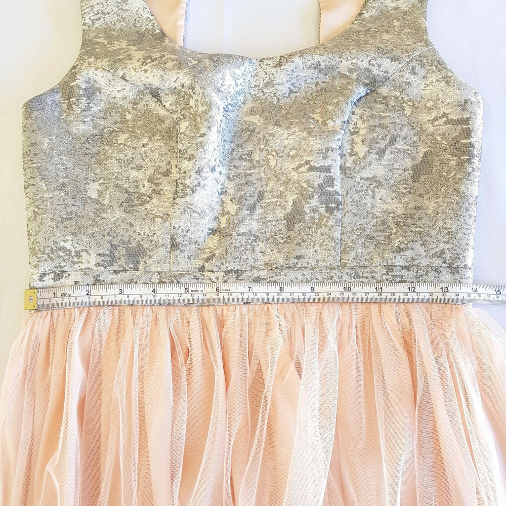 BLUEJUICE Silver Brocade Peach Pink Mesh Tulle Sleeveless ALine Dress Sexy Party
