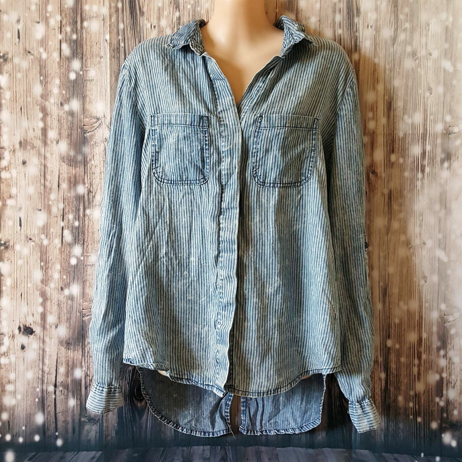 COTTON ON Women's Blue Striped Kenosha Boyfriend Shirt Long Sleeve Sexy Slim Top
