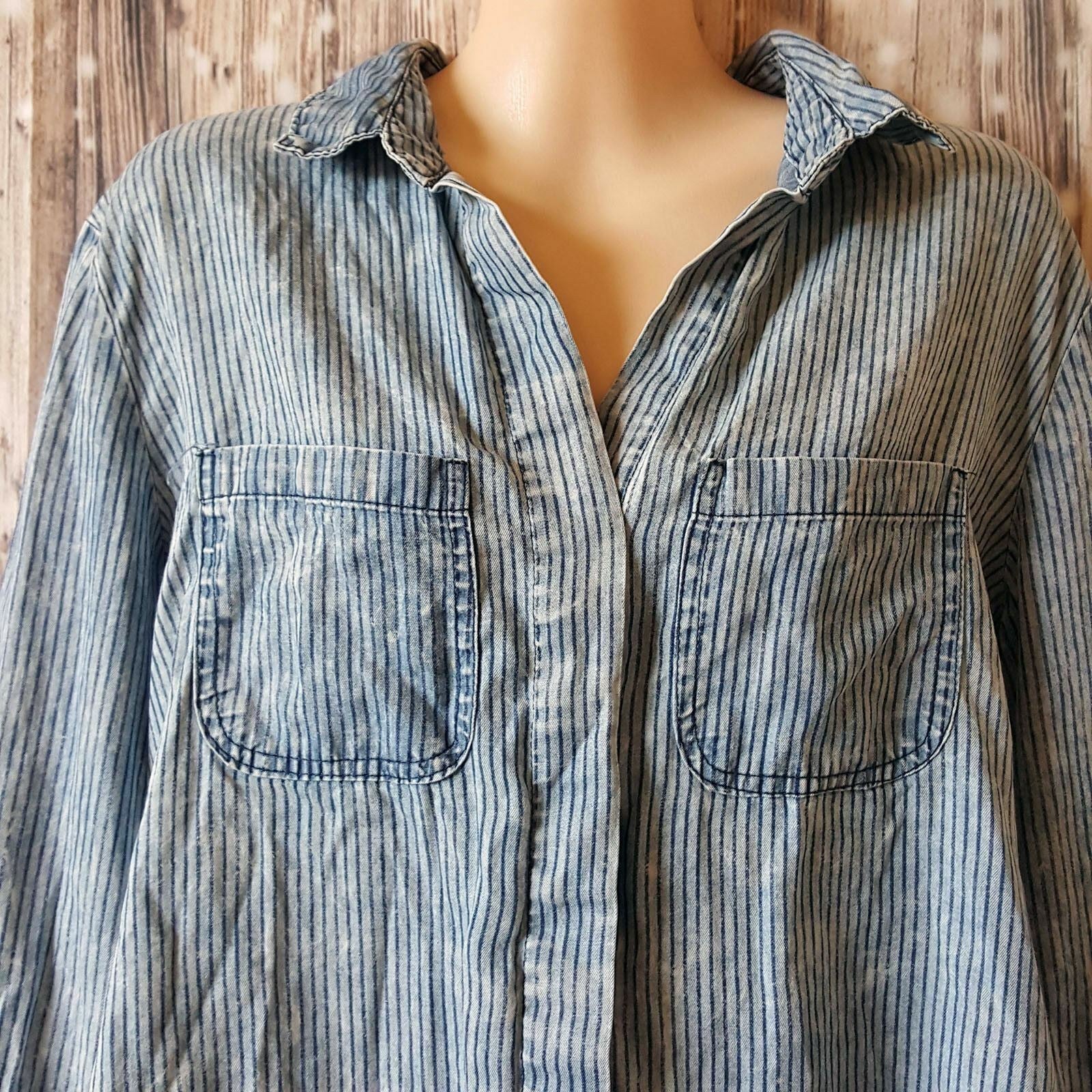 COTTON ON Women's Blue Striped Kenosha Boyfriend Shirt Long Sleeve Sexy Slim Top