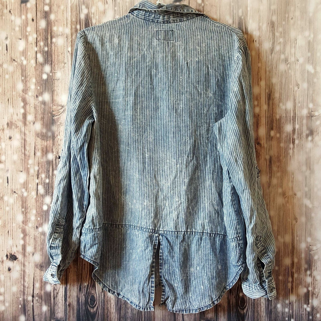 COTTON ON Women's Blue Striped Kenosha Boyfriend Shirt Long Sleeve Sexy Slim Top