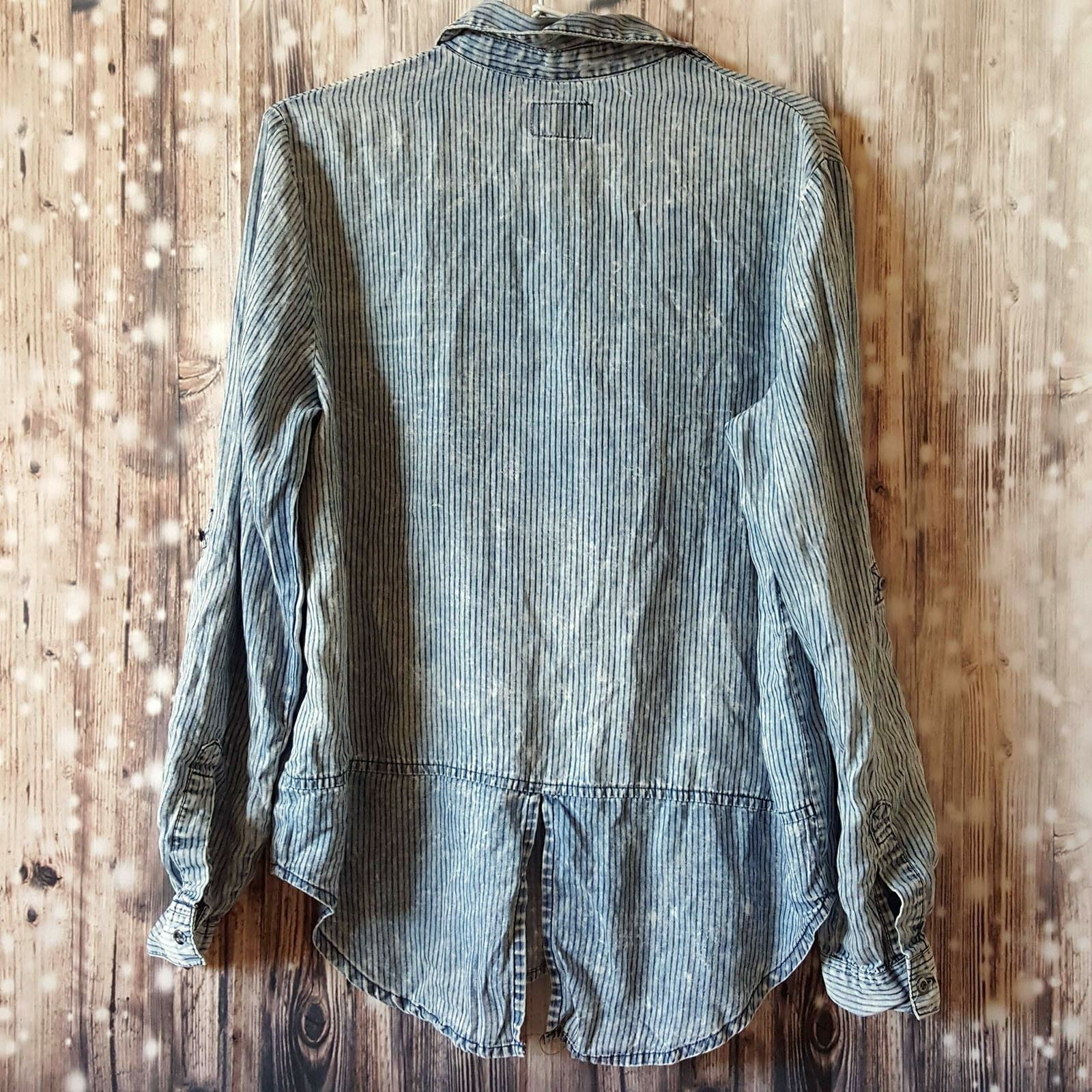 COTTON ON Women's Blue Striped Kenosha Boyfriend Shirt Long Sleeve Sexy Slim Top