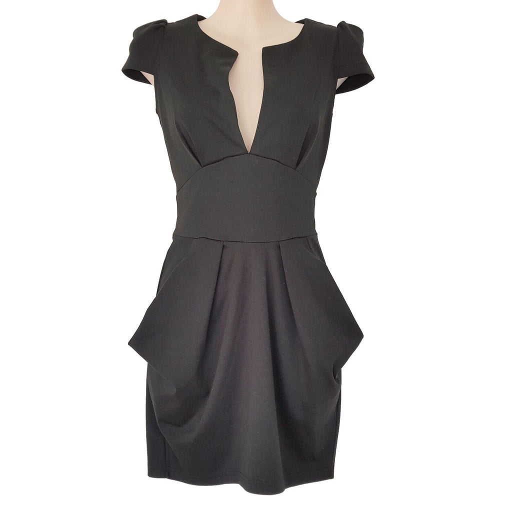 LIONESS Black Ponti Fitted Women's Tulip Dress Short Sleeve Zip Fly Size 8 BNWT