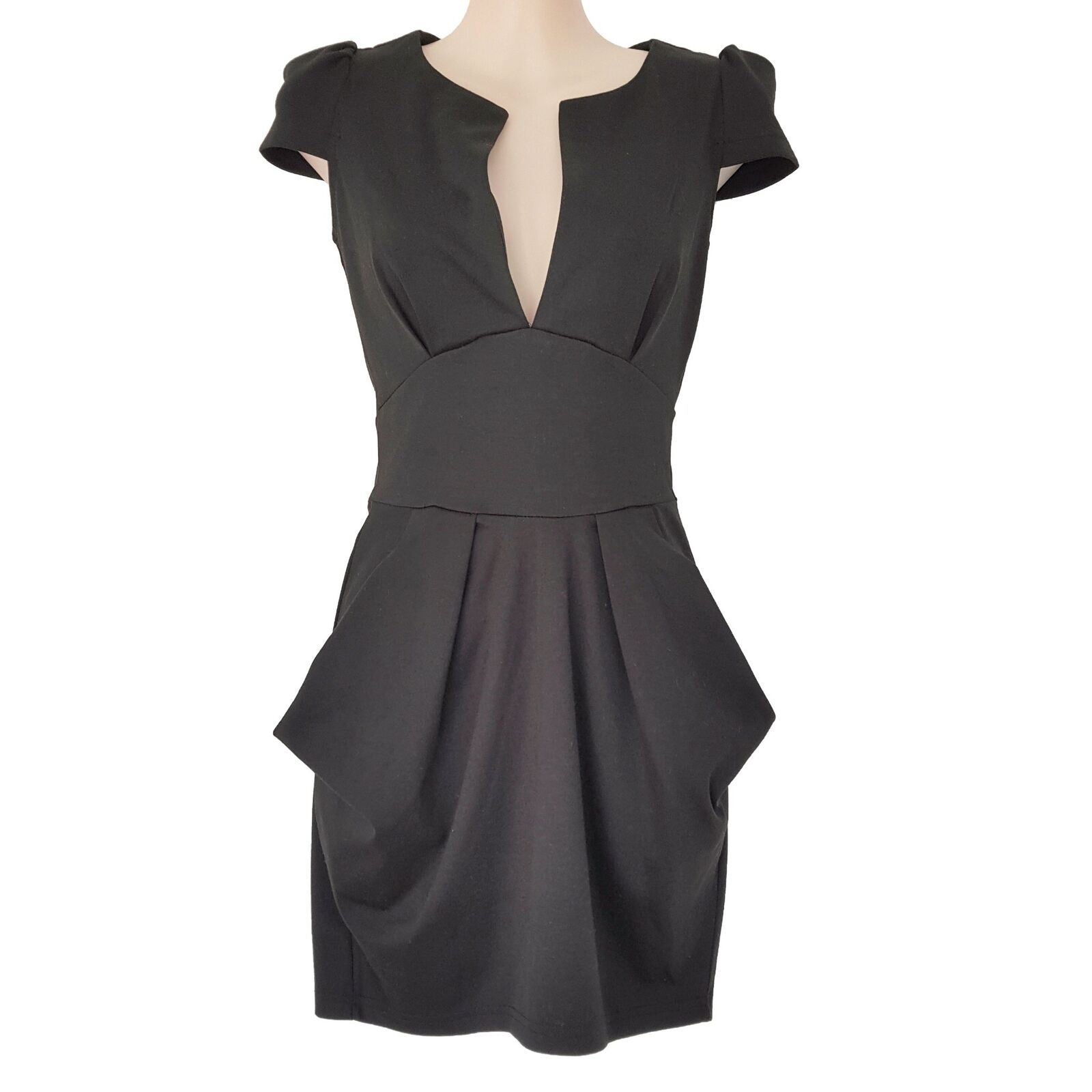 LIONESS Black Ponti Fitted Women's Tulip Dress Short Sleeve Zip Fly Size 8 BNWT