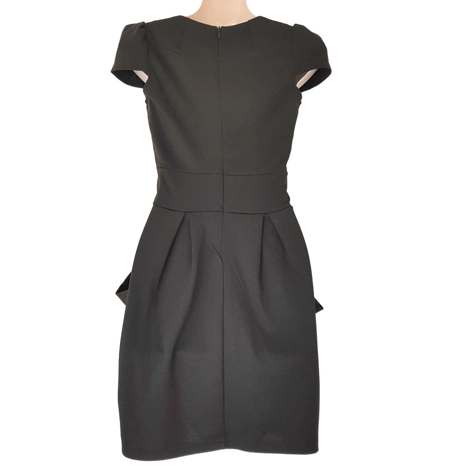 LIONESS Black Ponti Fitted Women's Tulip Dress Short Sleeve Zip Fly Size 8 BNWT