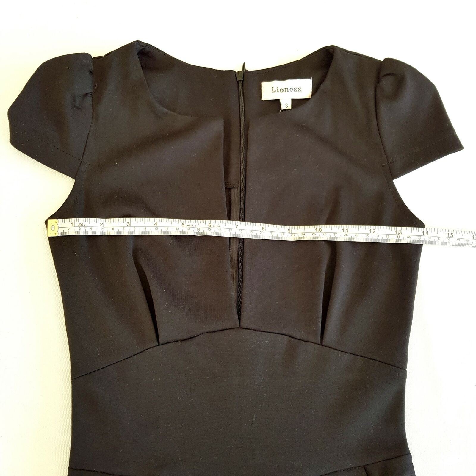 LIONESS Black Ponti Fitted Women's Tulip Dress Short Sleeve Zip Fly Size 8 BNWT