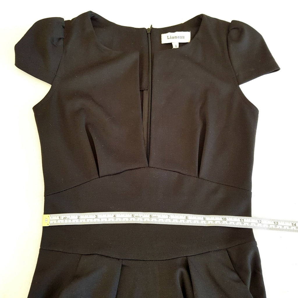 LIONESS Black Ponti Fitted Women's Tulip Dress Short Sleeve Zip Fly Size 8 BNWT
