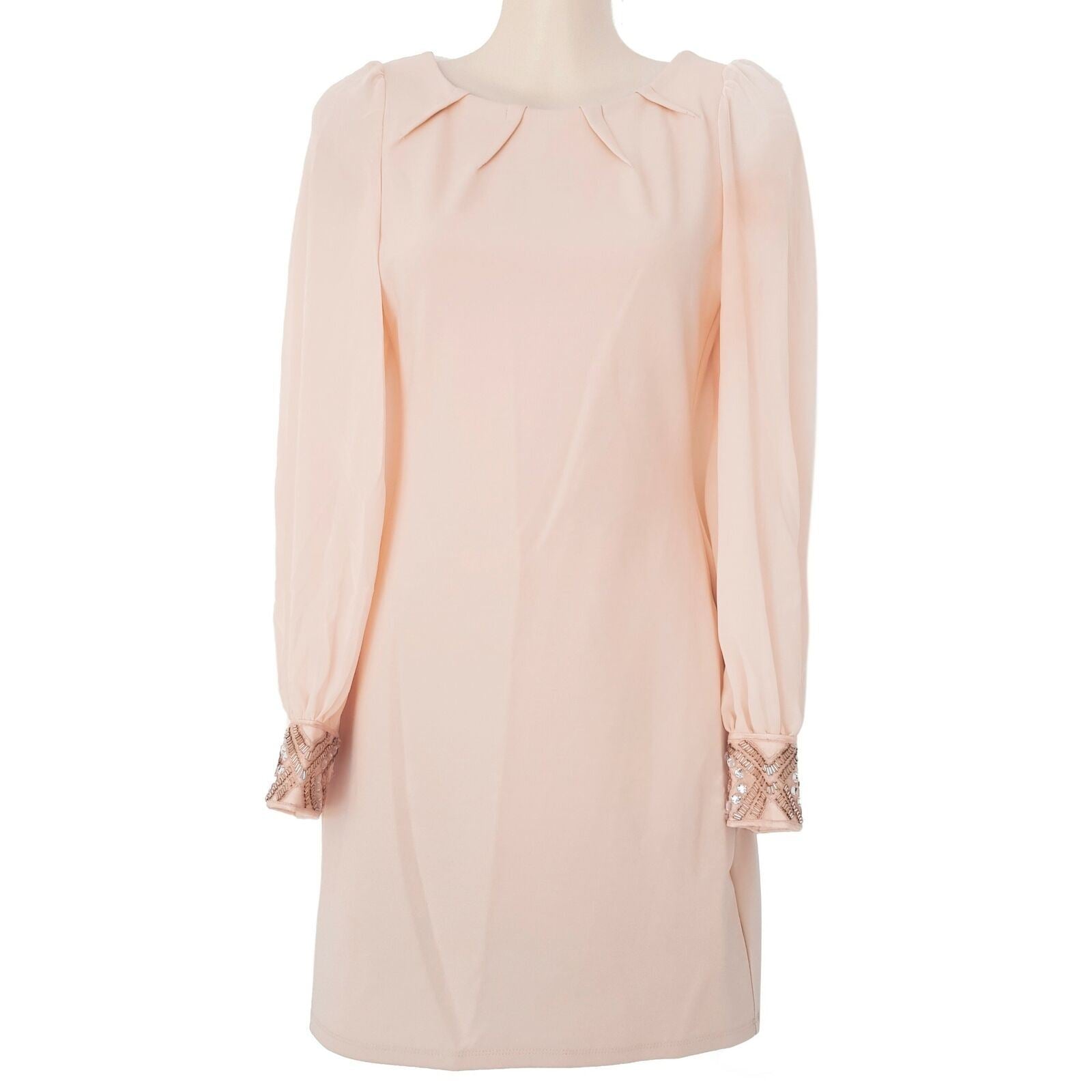 ASOS Petite Formal Peach Pink Sequinned Beaded Cuff Women's Sheath Dress Scoop S