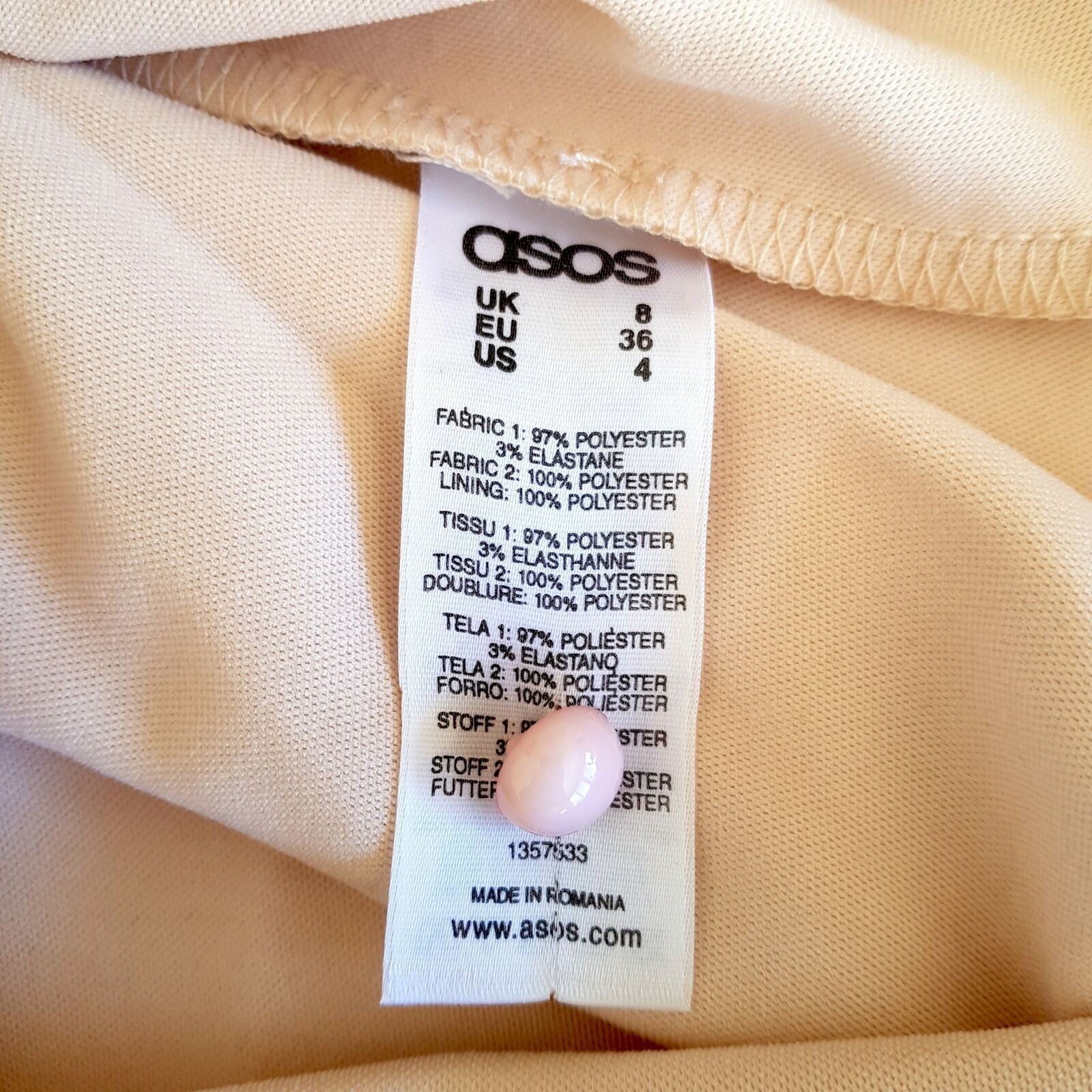 ASOS Petite Formal Peach Pink Sequinned Beaded Cuff Women's Sheath Dress Scoop S