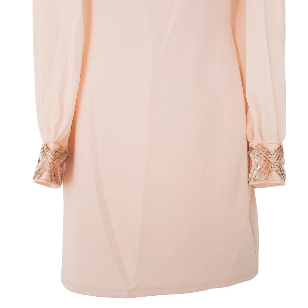 ASOS Petite Formal Peach Pink Sequinned Beaded Cuff Women's Sheath Dress Scoop S