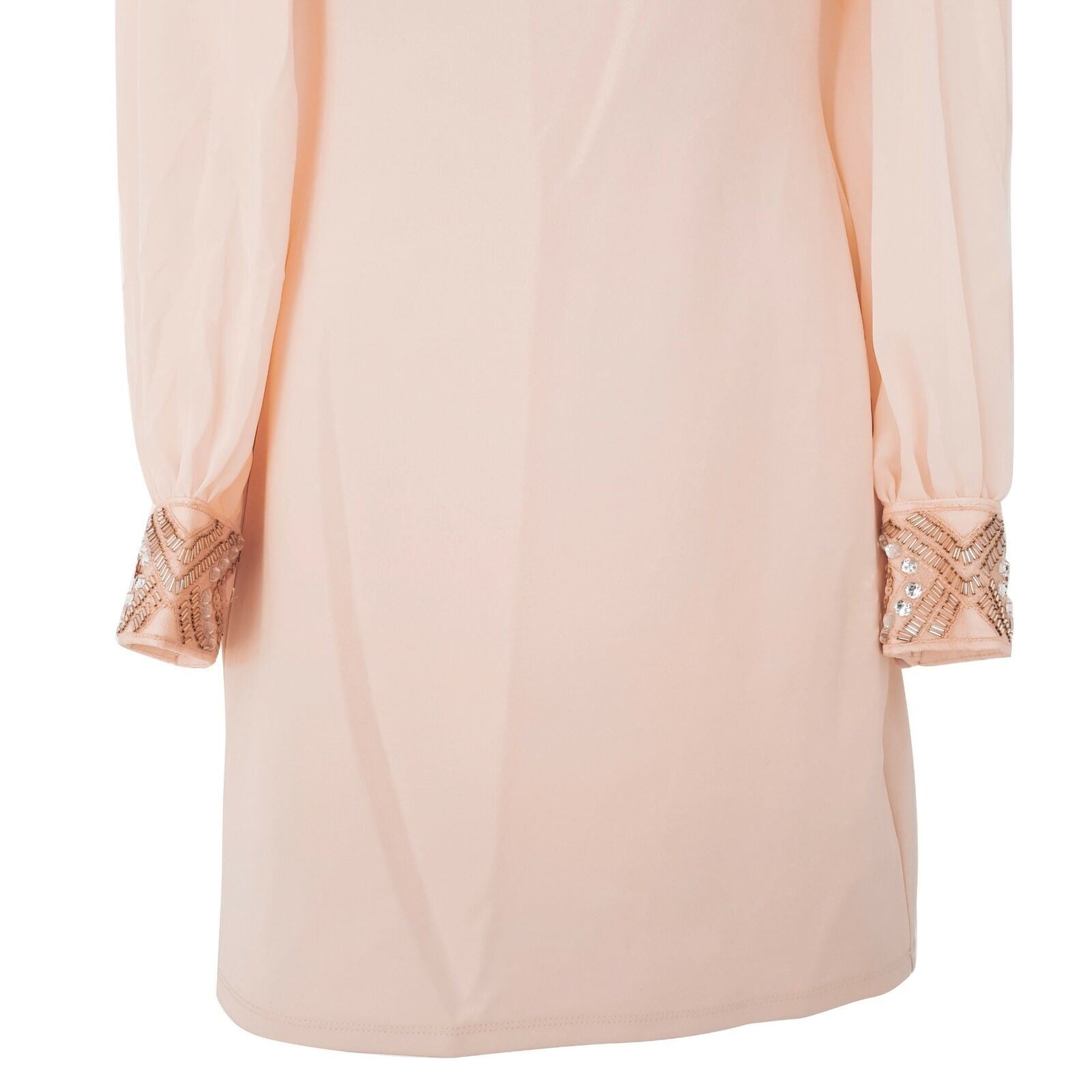 ASOS Petite Formal Peach Pink Sequinned Beaded Cuff Women's Sheath Dress Scoop S