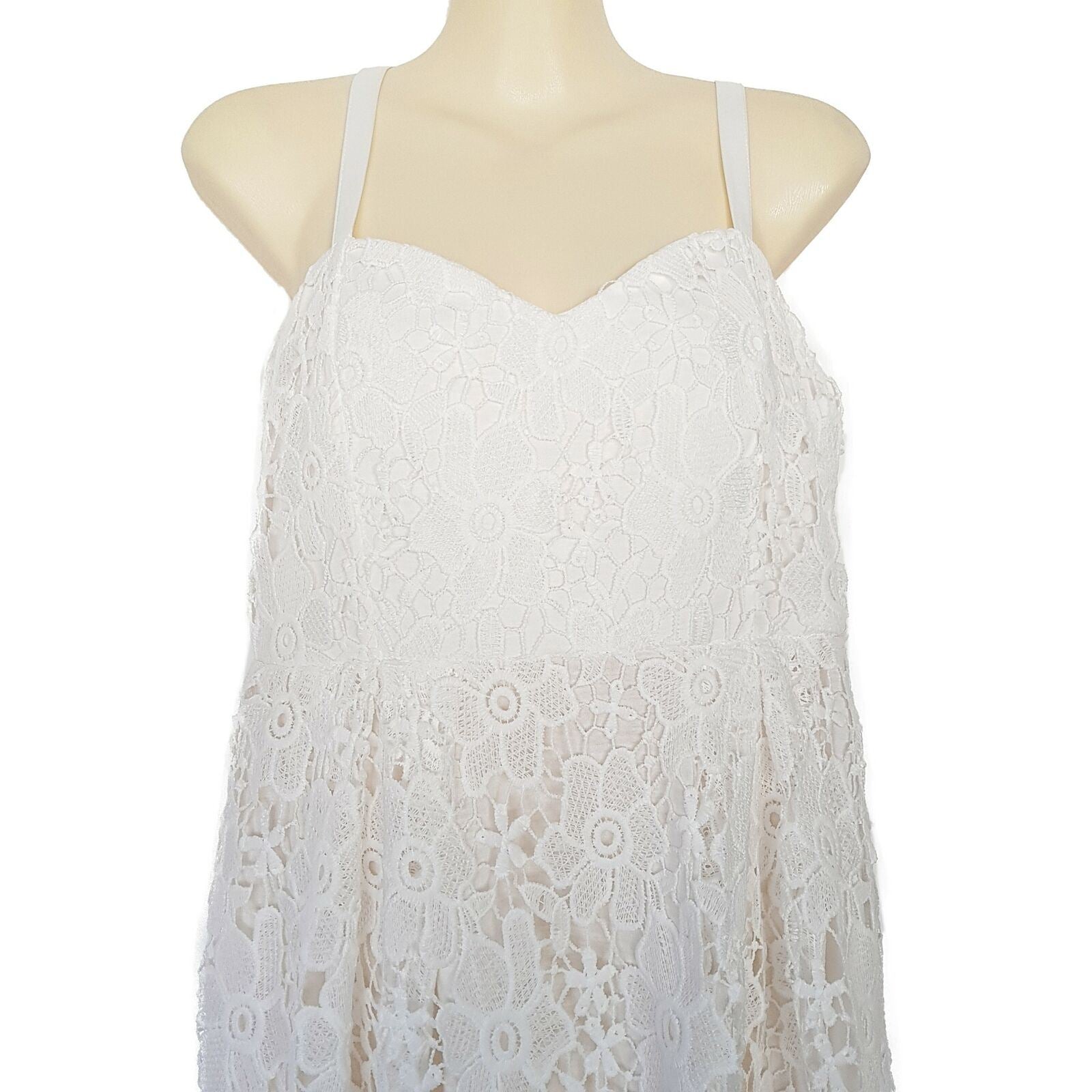 CROSSROADS Botanica White Sleeveless Women's Lace Shift Midi Dress Sweetheart