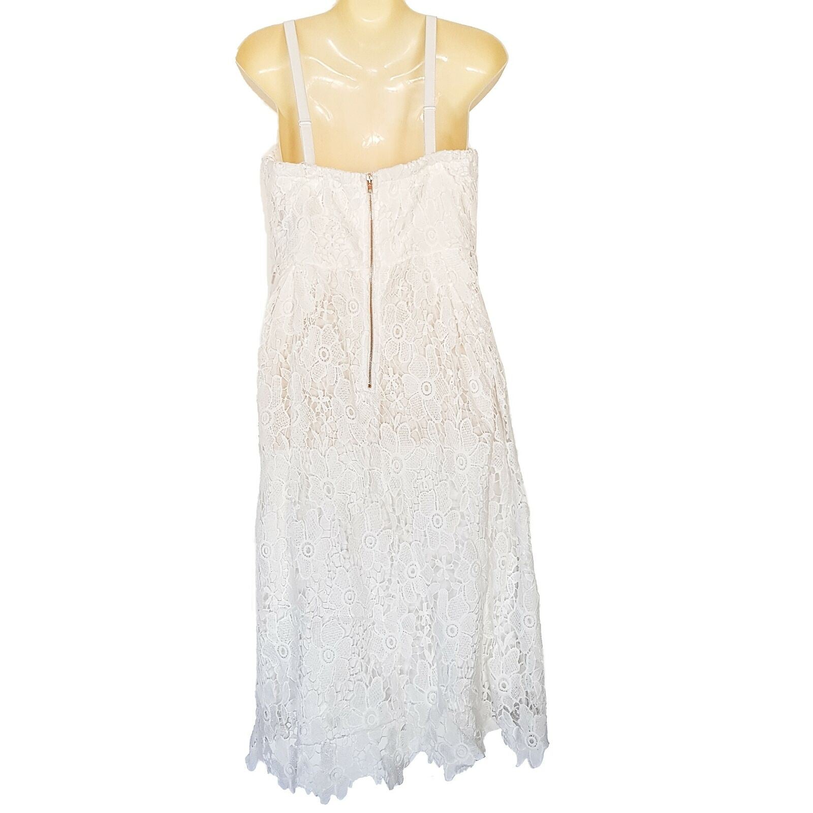 CROSSROADS Botanica White Sleeveless Women's Lace Shift Midi Dress Sweetheart