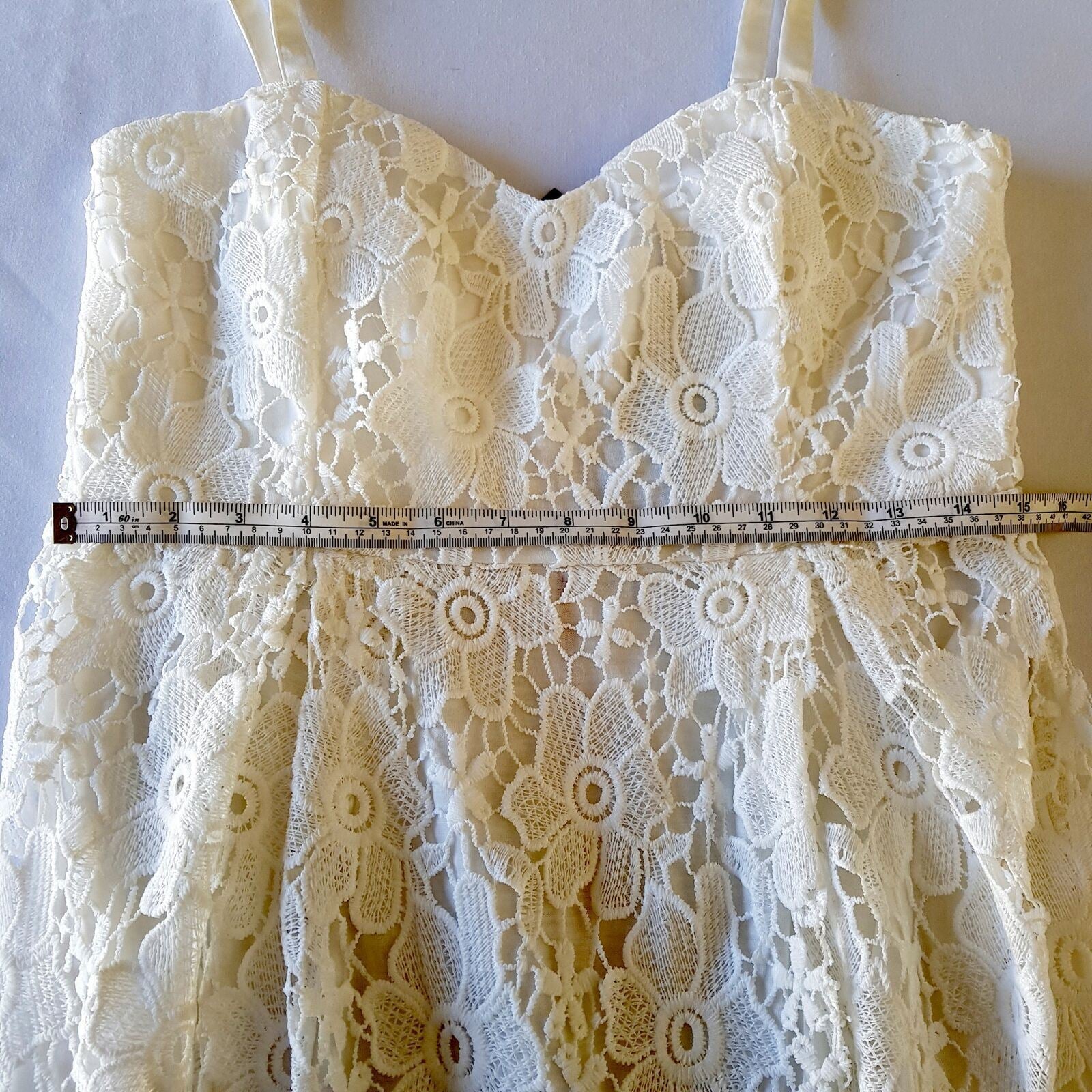 CROSSROADS Botanica White Sleeveless Women's Lace Shift Midi Dress Sweetheart
