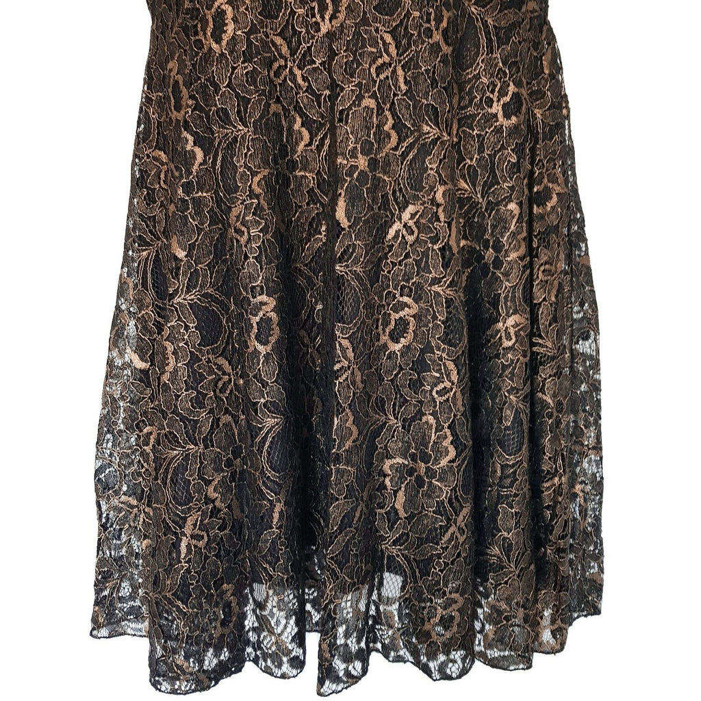Formal Black Metallic Gold Floral Lace Women's Pleated Sheath Dress Short Sleeve