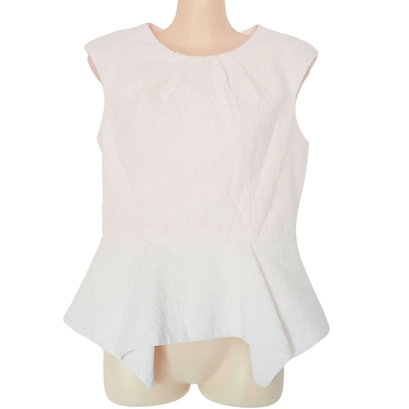 HONEY & BEAU Women's White Floral Lace Cap Sleeve Ladies Peplum Top Work Party