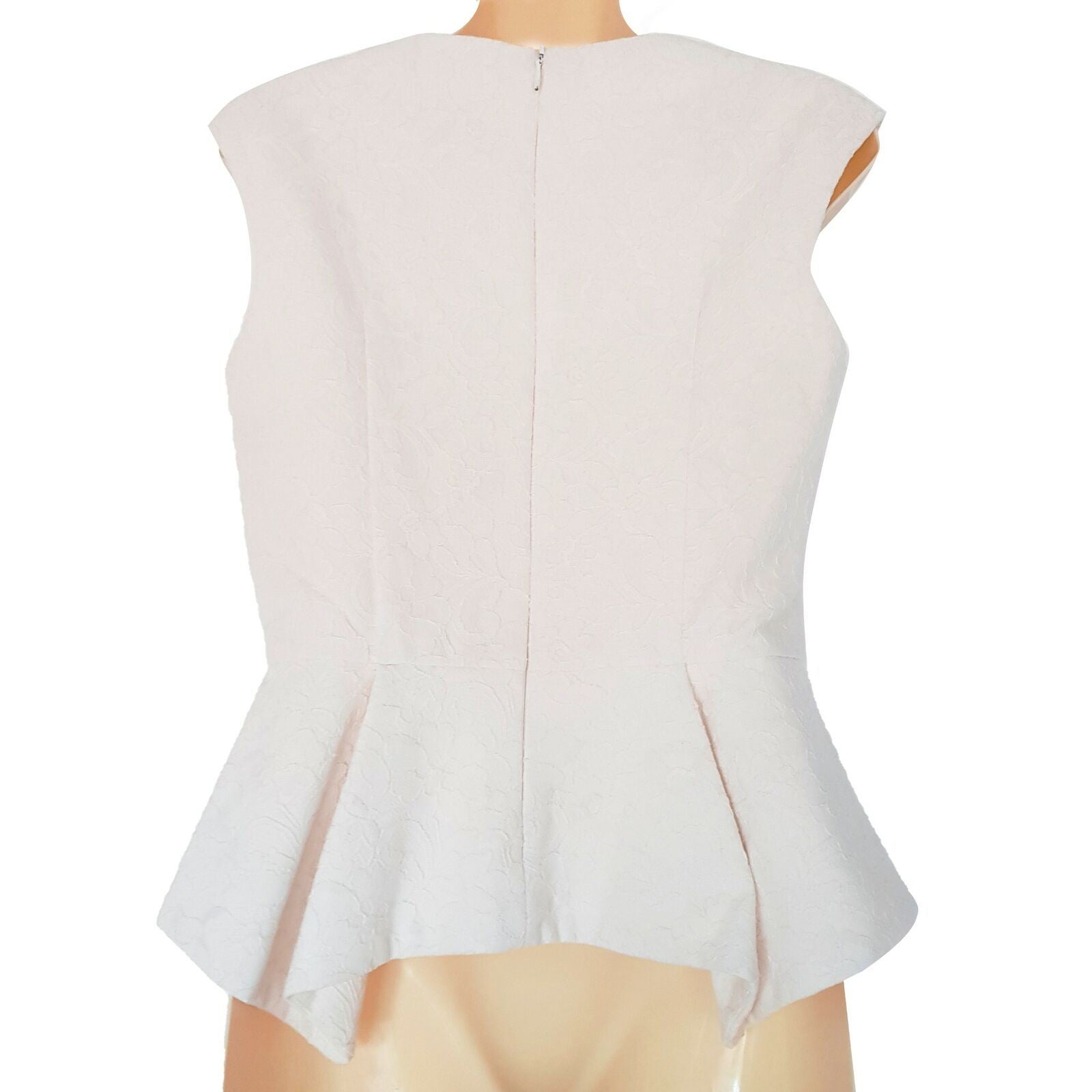 HONEY & BEAU Women's White Floral Lace Cap Sleeve Ladies Peplum Top Work Party