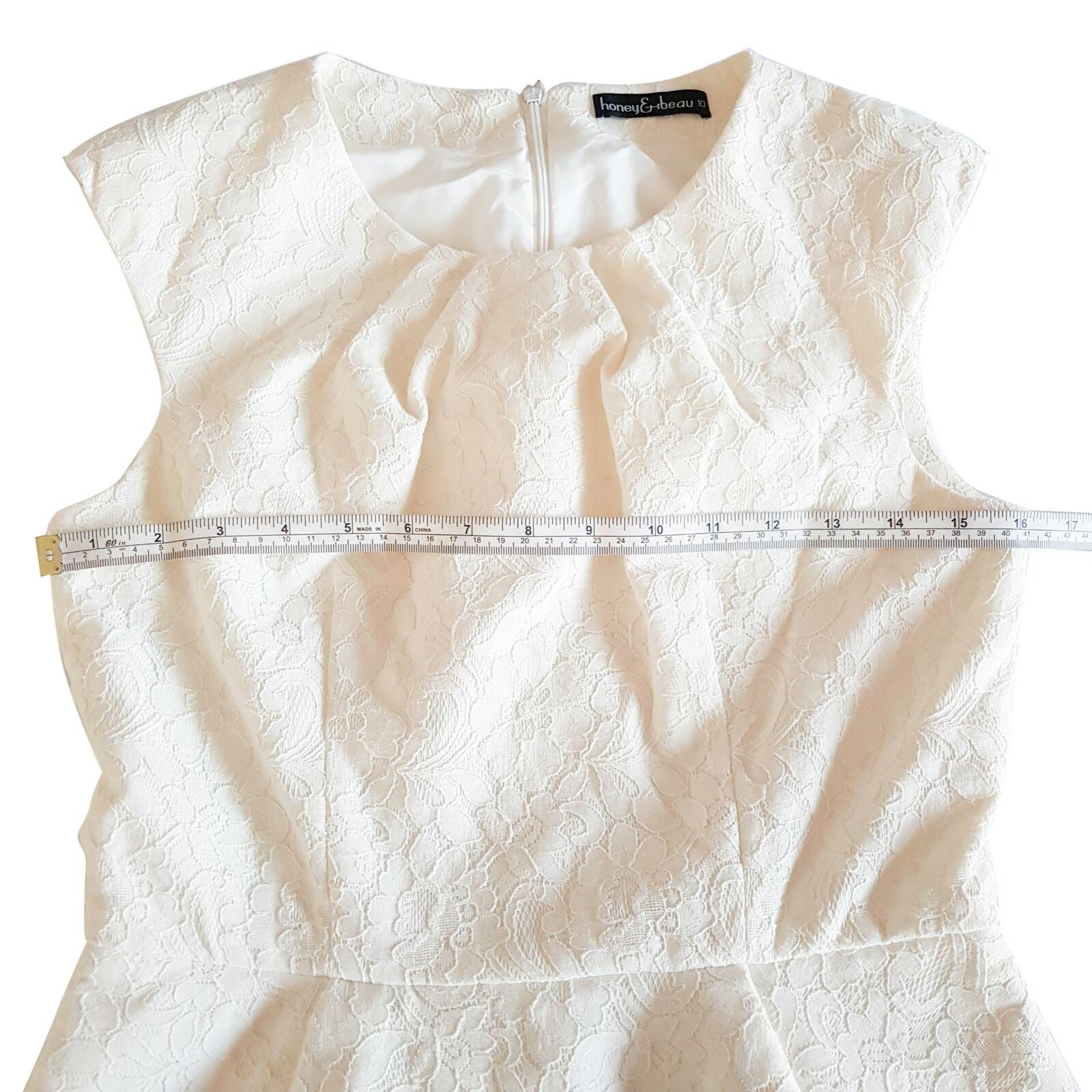 HONEY & BEAU Women's White Floral Lace Cap Sleeve Ladies Peplum Top Work Party