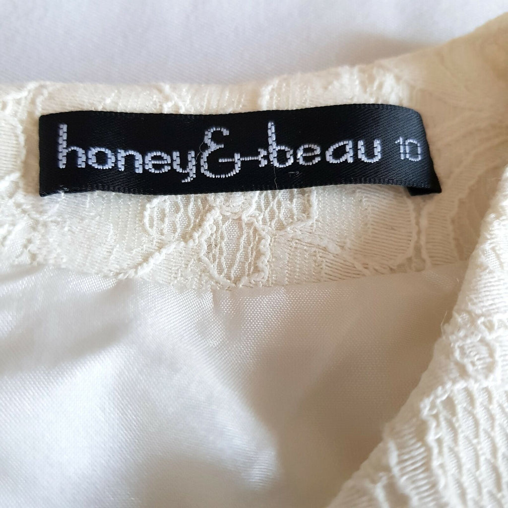 HONEY & BEAU Women's White Floral Lace Cap Sleeve Ladies Peplum Top Work Party