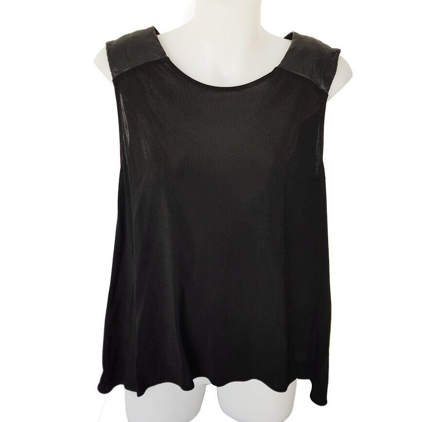 WITCHERY Black Lamb Leather Sleeveless Relaxed Fit Flowy Top Ladies Wear Blouse