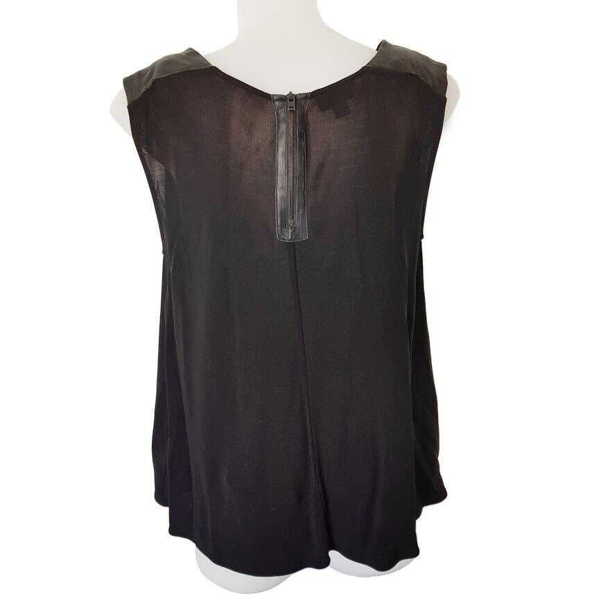 WITCHERY Black Lamb Leather Sleeveless Relaxed Fit Flowy Top Ladies Wear Blouse