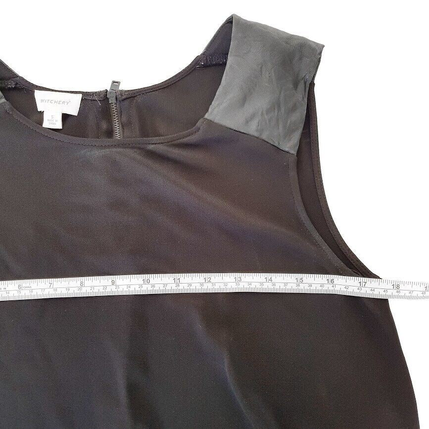 WITCHERY Black Lamb Leather Sleeveless Relaxed Fit Flowy Top Ladies Wear Blouse