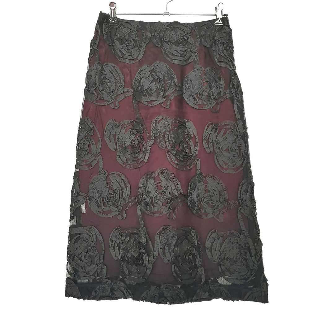 ALANNAH HILL Formal Black Sheer Floral Design Women's A-Line Skirt Mesh Textured