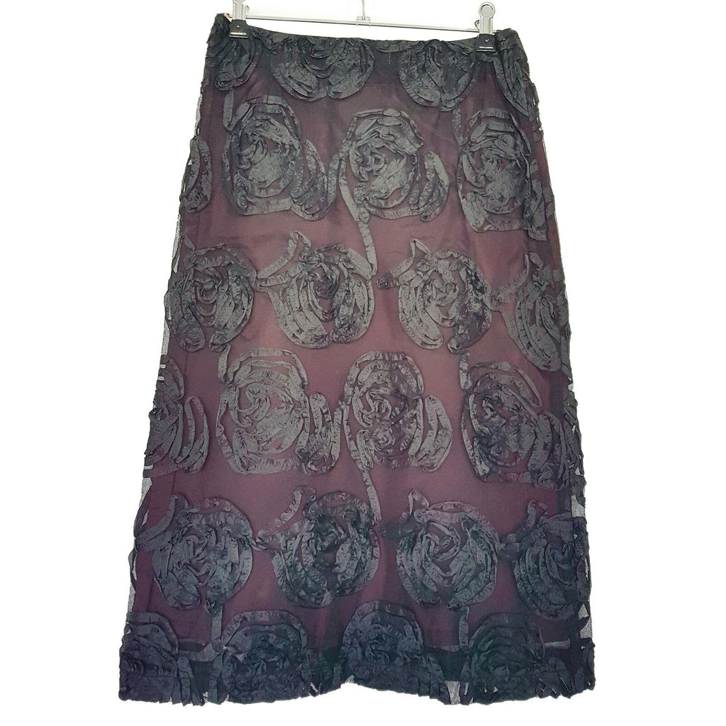 ALANNAH HILL Formal Black Sheer Floral Design Women's A-Line Skirt Mesh Textured