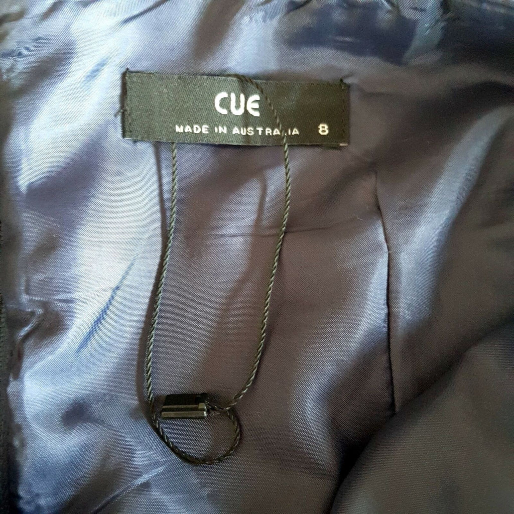 CUE Blue Sleeveless Women's A-Line Party Work Dress Cowl Neck Made in Australia
