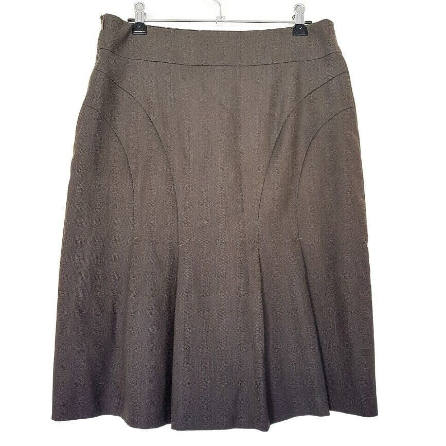 JACQUI-E Grey Brown A-Line Skirt Ladies Office Work Wear Business Knee-Length