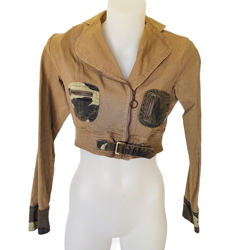 STONE EAGLE Jeans Australia Vintage Green Brown Camo Women's Cropped Jacket VTG