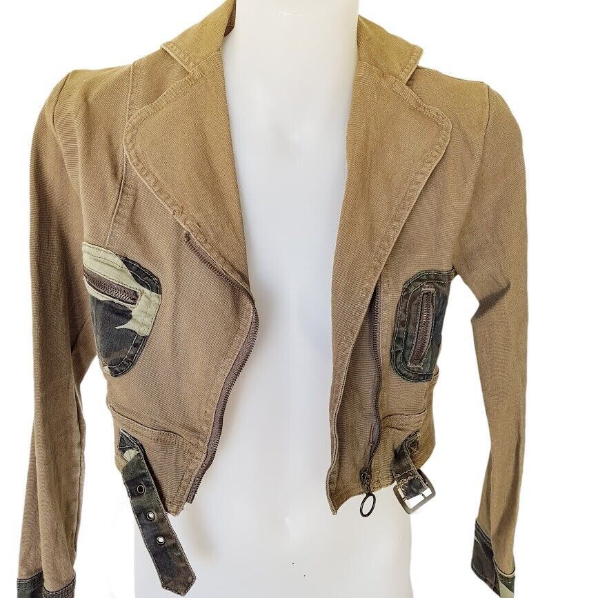 STONE EAGLE Jeans Australia Vintage Green Brown Camo Women's Cropped Jacket VTG